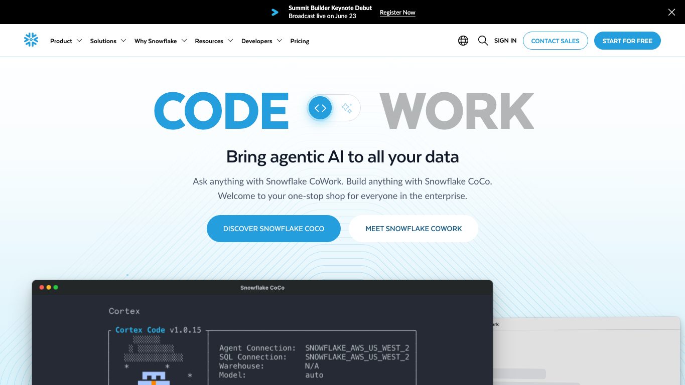 Ảnh chụp website công khai Snowflake